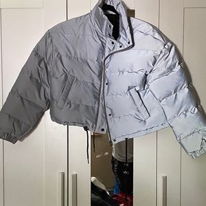 Reflective crop bomber jacket